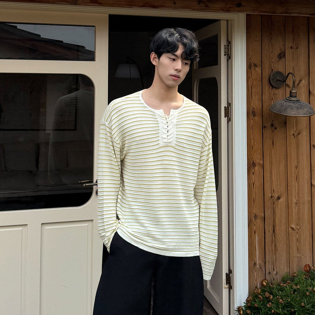Border Lace-Up Long Sleeve T-Shirt WN25007