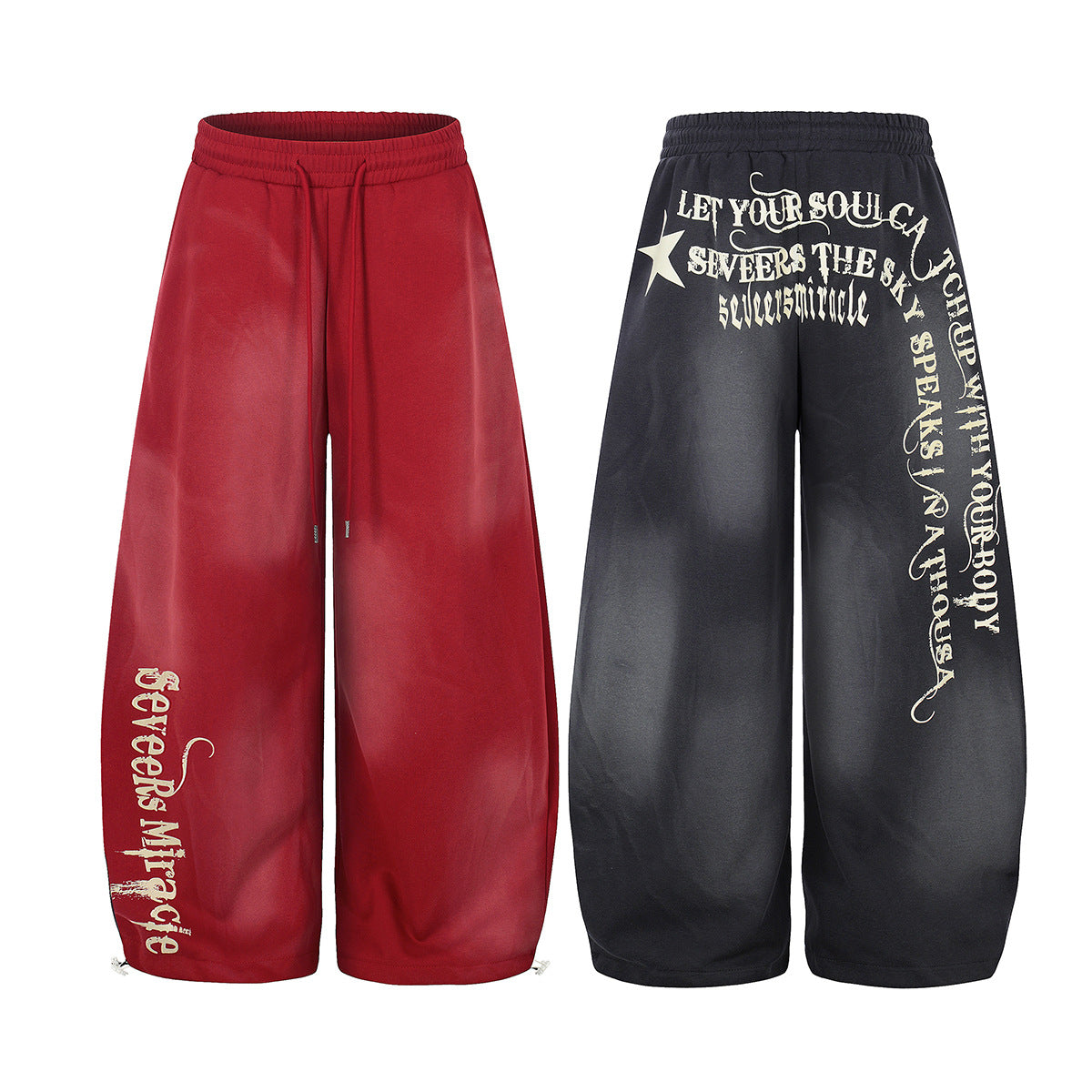 Washed Gradient Logo Print Wide Leg Sporty Pants WN25526