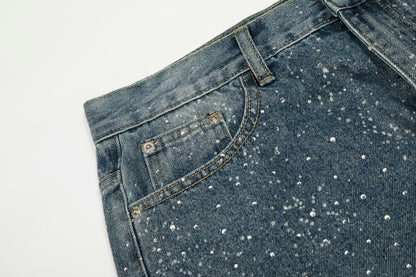 Paint Splatter Washed Wide Leg Denim Jeans WN26146