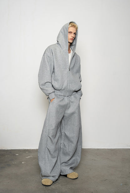 Pleated Zipper Hoodie & Wide Leg Pants Setup WN20877