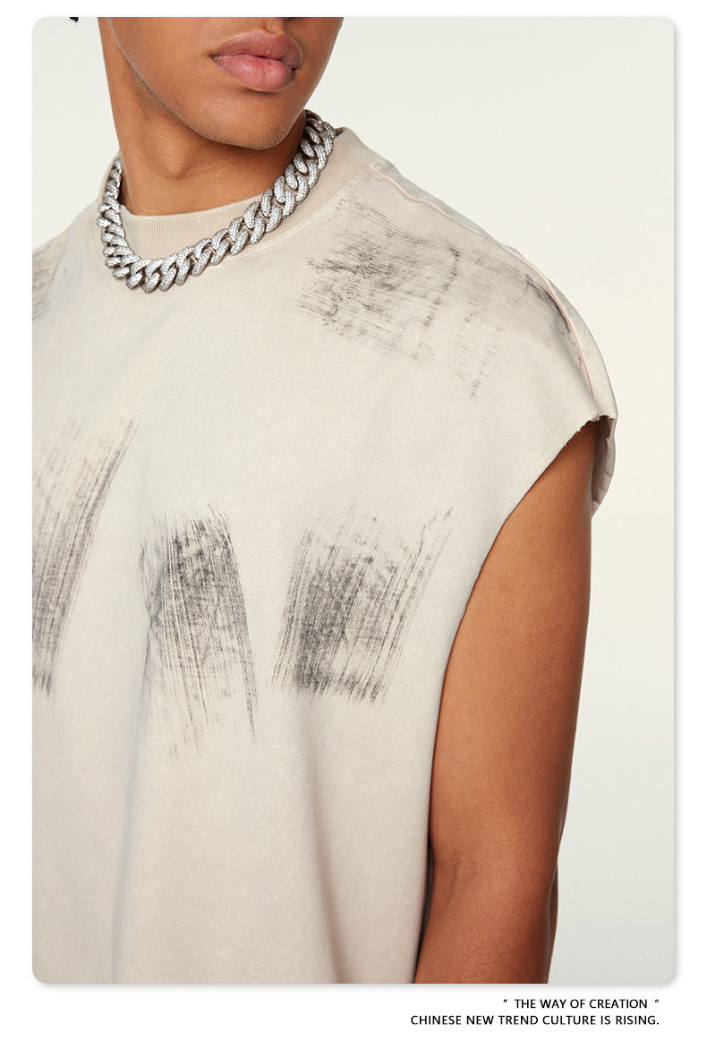 Washed Damage Oversize Tank Top T-shirt WN6440