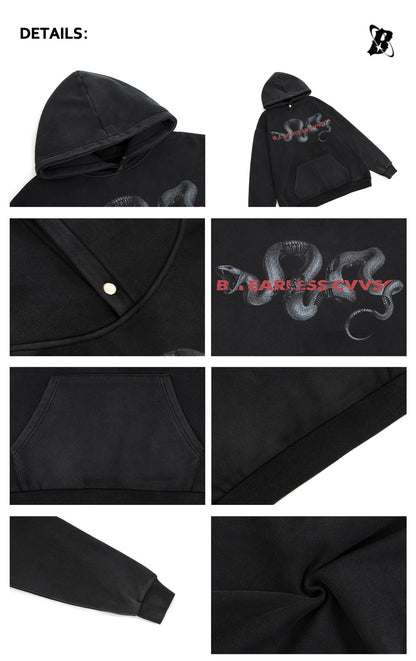 Snake Graphic Letter Print Washed Hoodie WN26220