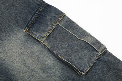 Washed Damage Cargo Pocket Denim Half Pants WN25699