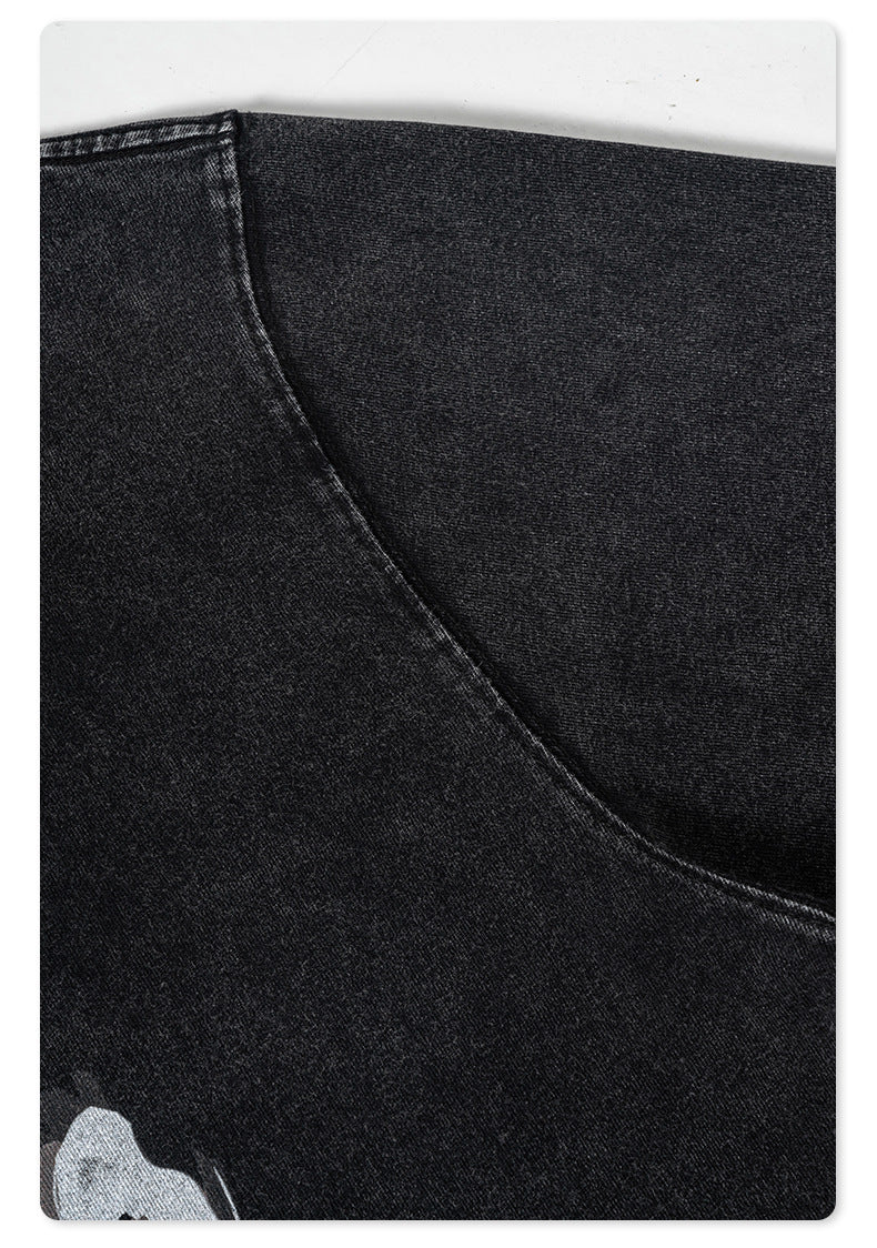 Washed Round Neck Pure Cotton Short Sleeve T-Shirt WN7832