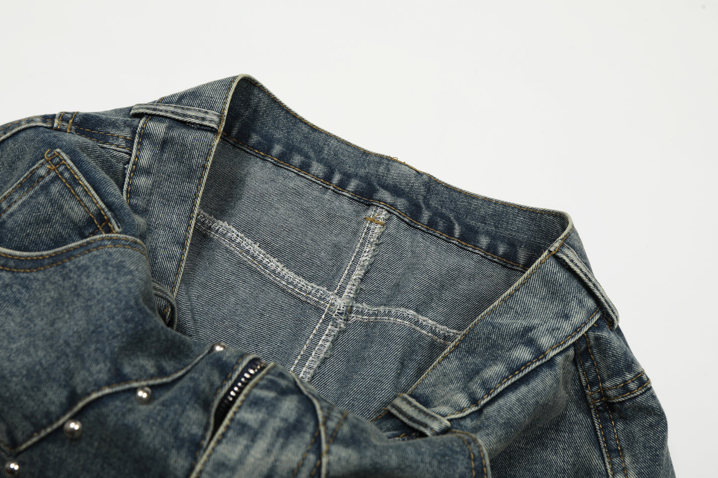 Star Patch Rivet Wide Leg Denim Jeans WN25585