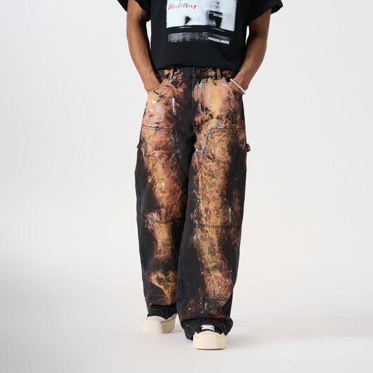 Paint Splatter Workwear Wide Leg Denim Jeans WN27921