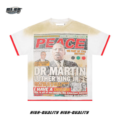 Washed Fake Layered Graphic Oversize Short Sleeve T-Shirt WN26556