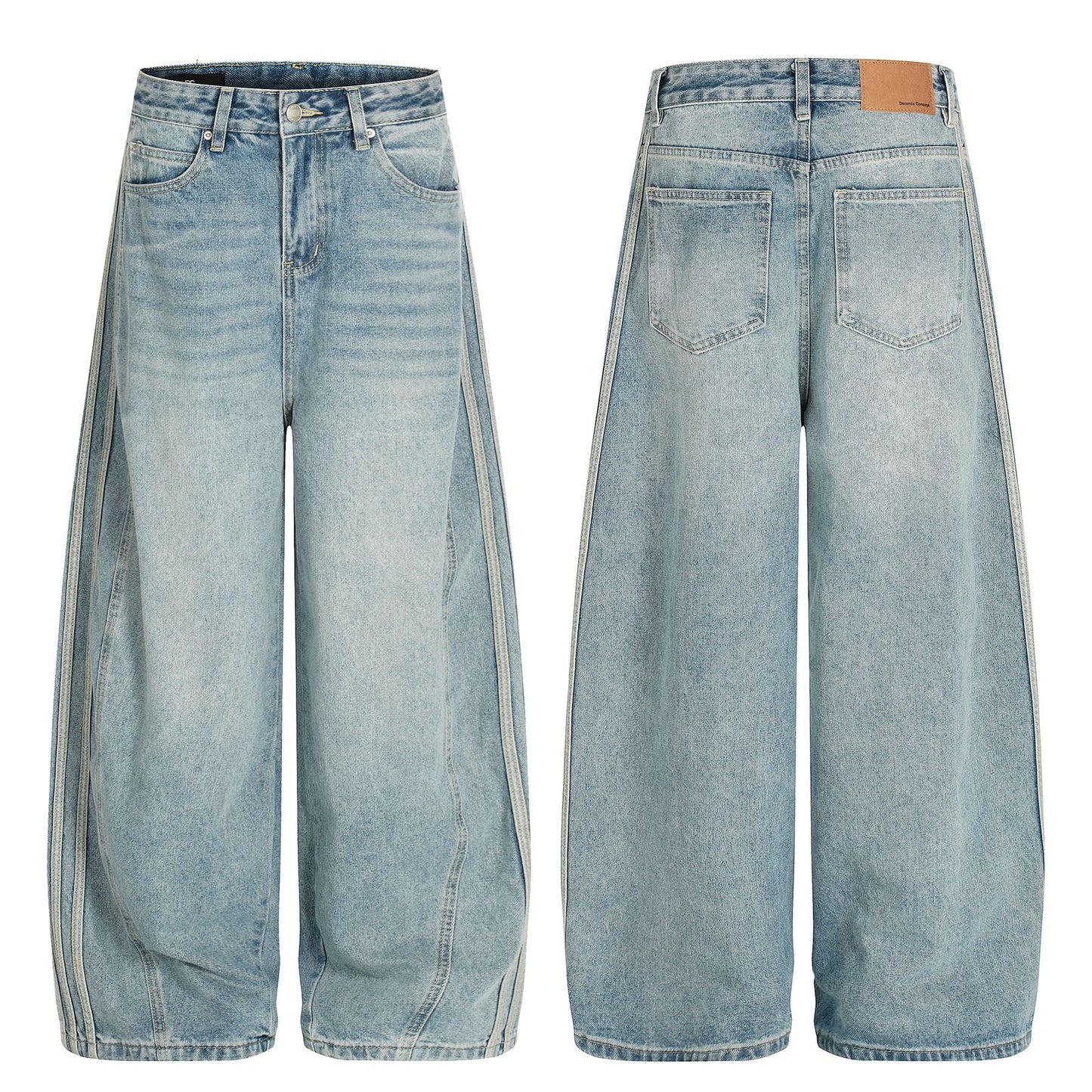 Washed Side Stripe Curved Denim Jeans WN26151