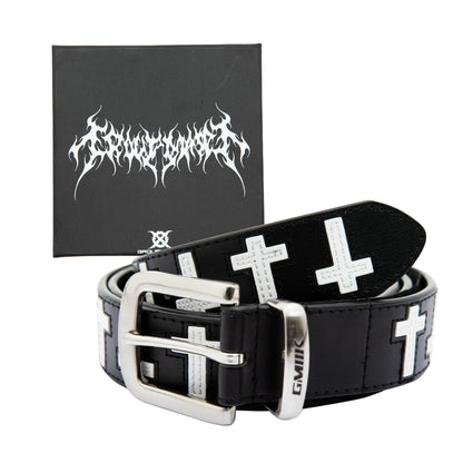 Black & White Cross Leather Elastic Belt WN17255