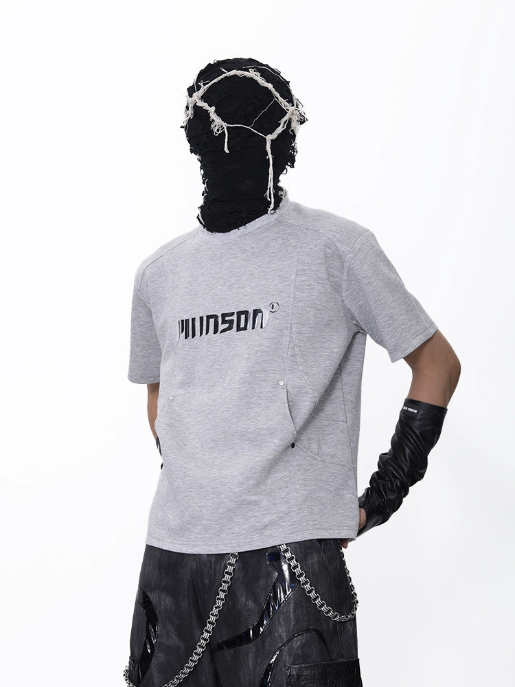 Curve Pocket Patch Embroidery Short Sleeve T-Shirt WN18730