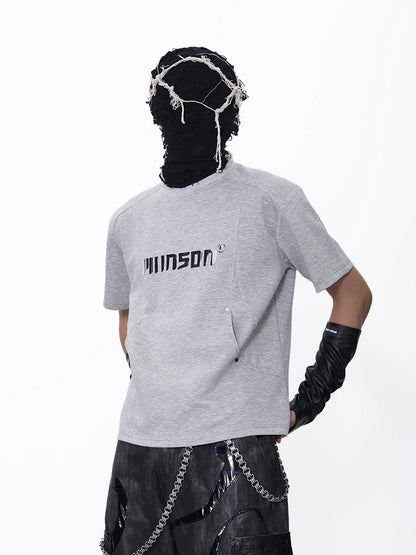 Curve Pocket Patch Embroidery Short Sleeve T-Shirt WN18730