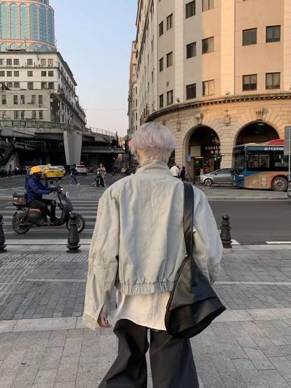 Standing-Neck Large Pocket Jacket & Wide Leg Cargo Pants Setup WN19910