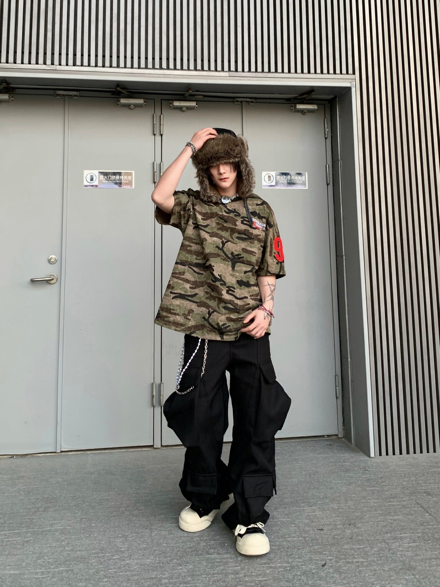 Multi-Pocket Curved Wide Leg Cargo Pants WN24217
