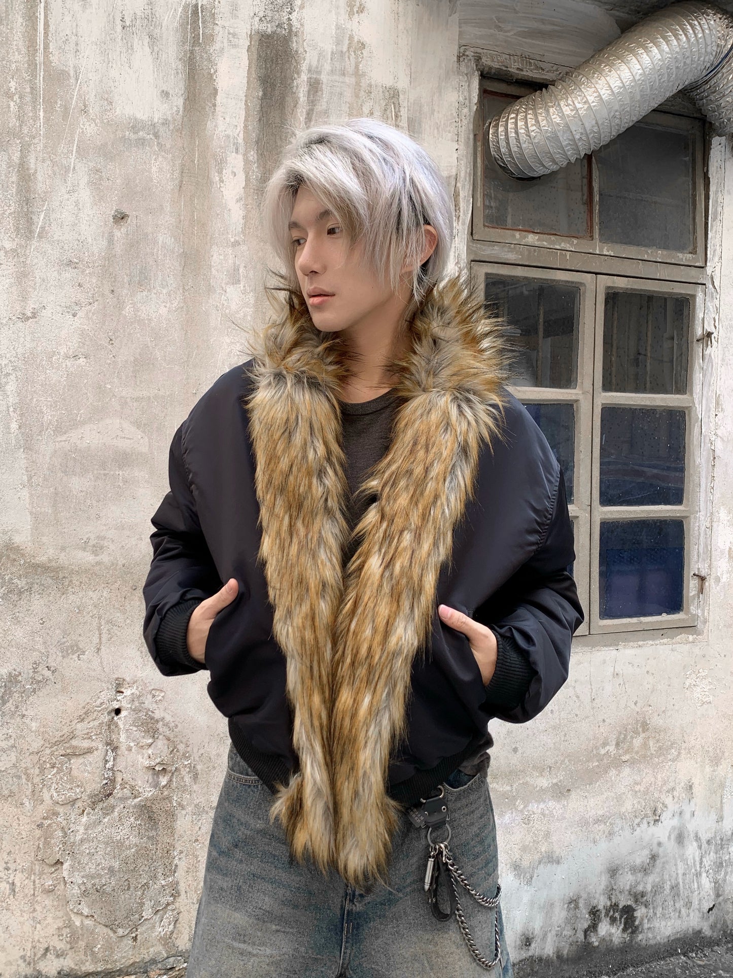 Fake Fur-Collar Glossy Padded Jacket WN22175