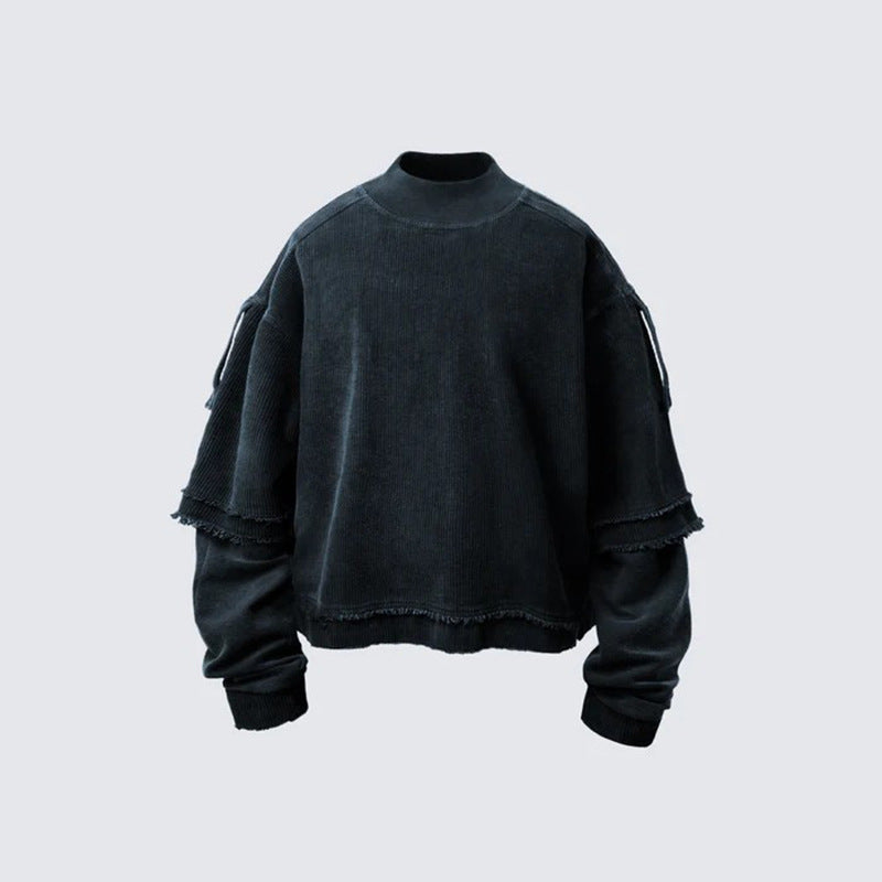 Washed Damage Fake Layered Long Sleeve T-Shirt WN28096