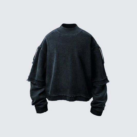 Washed Damage Fake Layered Long Sleeve T-Shirt WN28096