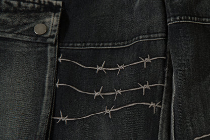 Cargo Pocket Embroidery Wide Leg Denim Jeans WN25718
