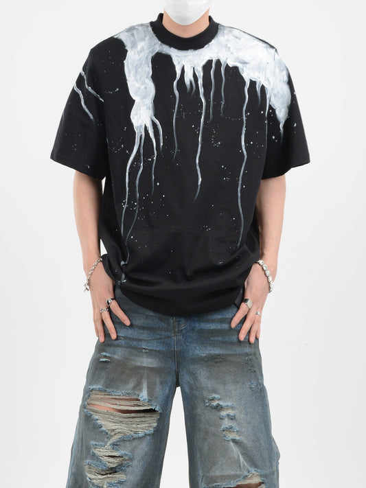 Tie Dye Graffiti Shoulder Pad Short Sleeve T-shirt WN7117