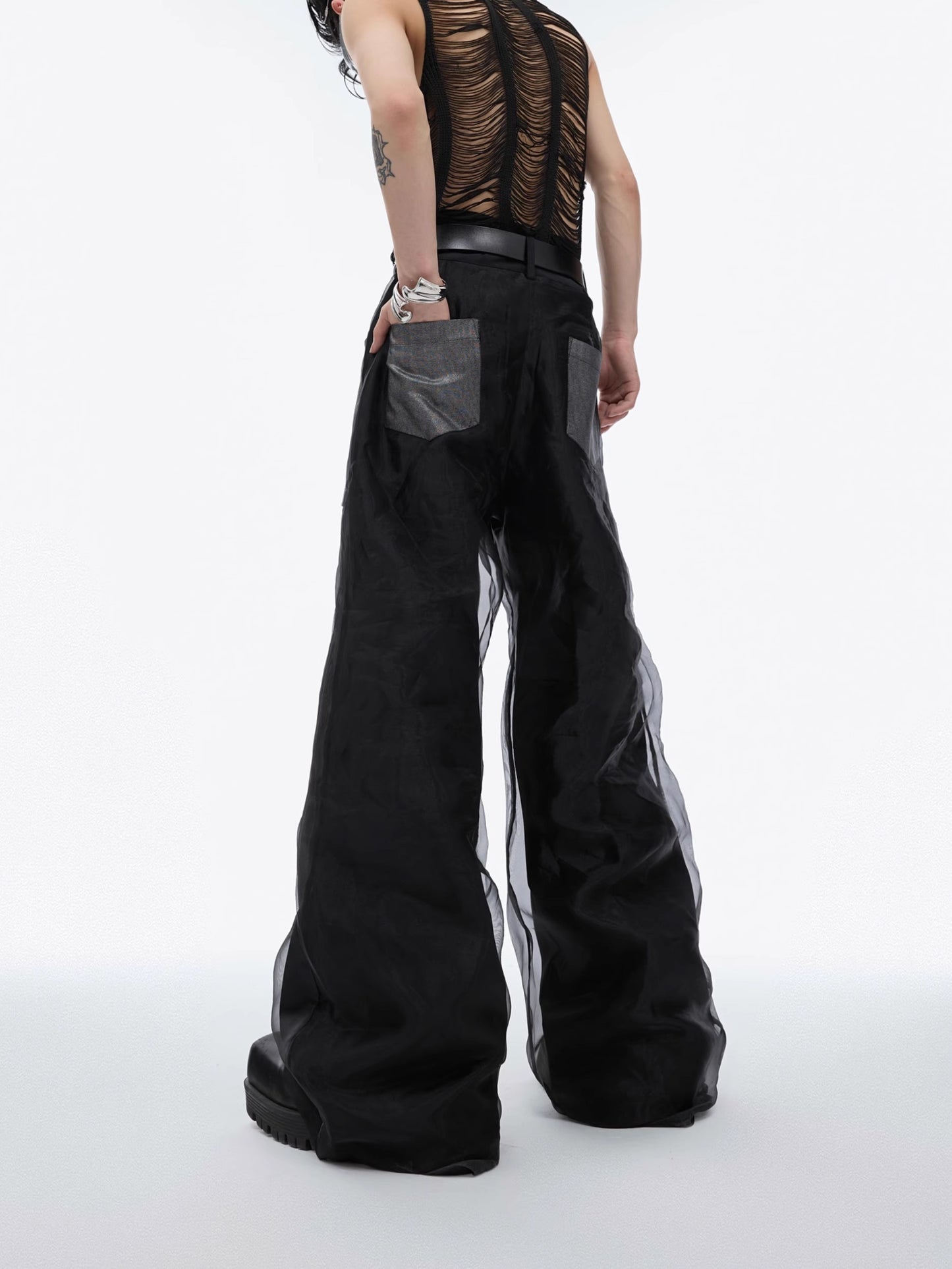 Double Layered Mesh Flare Trousers WN6475