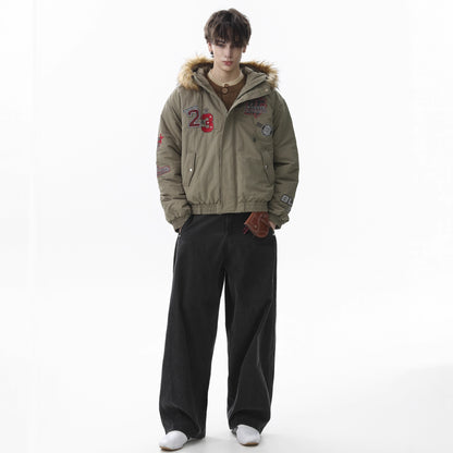 Fake Fur Hooded Embroidery Puffer Jacket WN21862