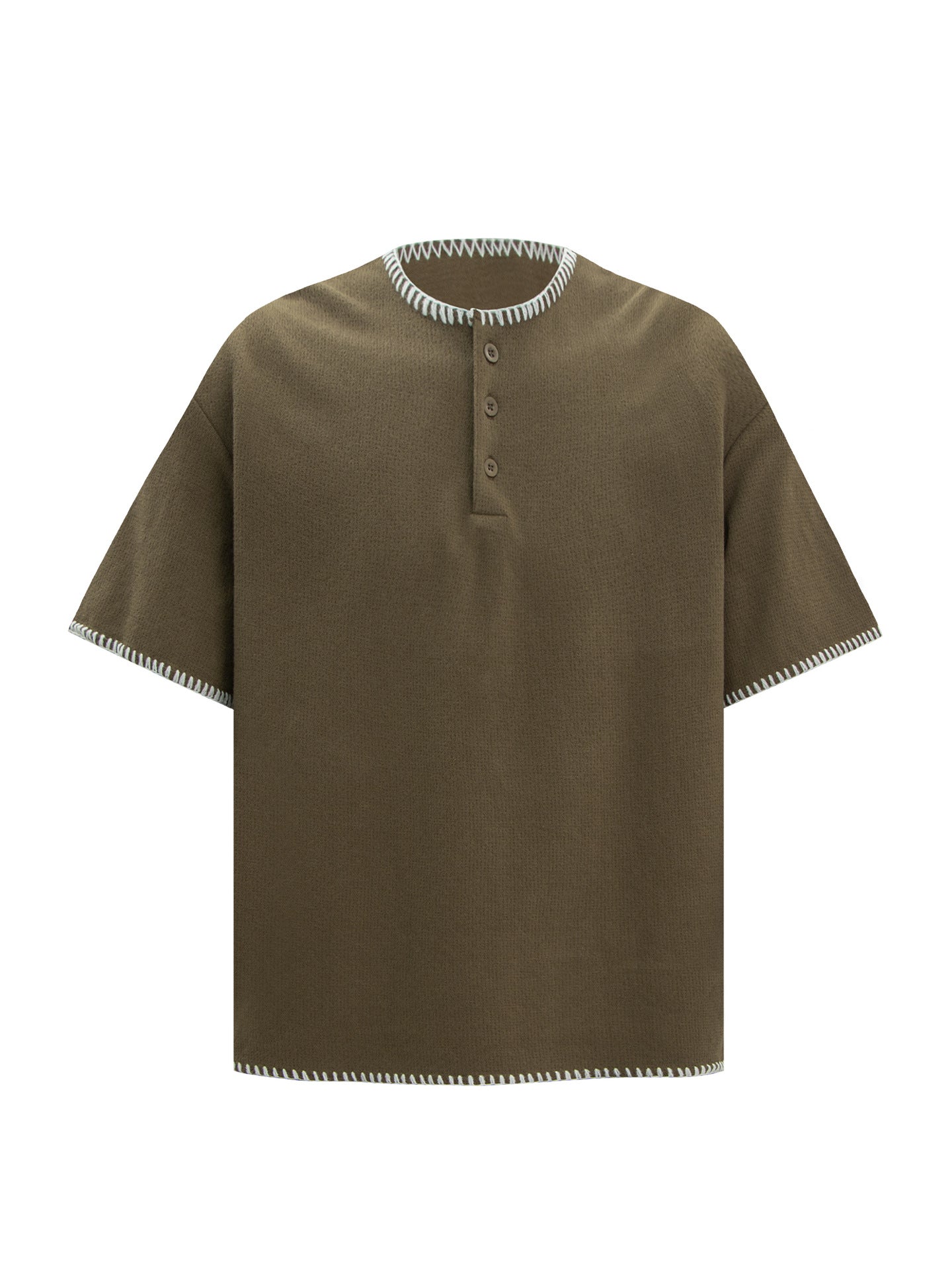 Waffle Contrast Stitch Henley Short Sleeve T-Shirt WN26173