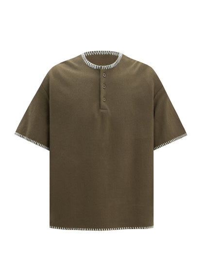 Waffle Contrast Stitch Henley Short Sleeve T-Shirt WN26173