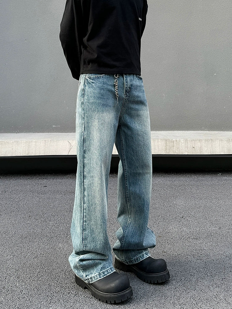 Washed Wide Leg Straight Denim Jeans WN19523