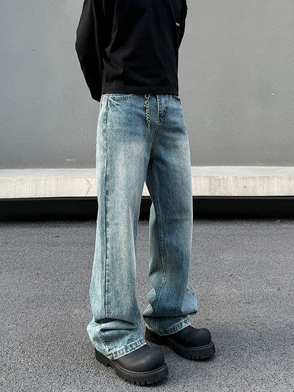 Washed Wide Leg Straight Denim Jeans WN19523