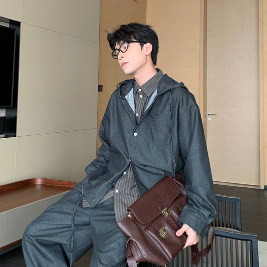 Hooded Long Sleeve Shirt & Wide Leg Pants Setup WN20480