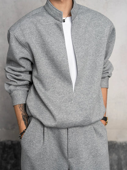 Fake Layered Stand Neck Sweatshirt & Pants Setup WN20869