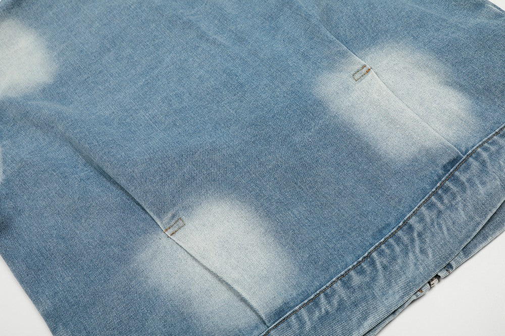 Faded Panel Stand Neck Denim Jacket WN28058