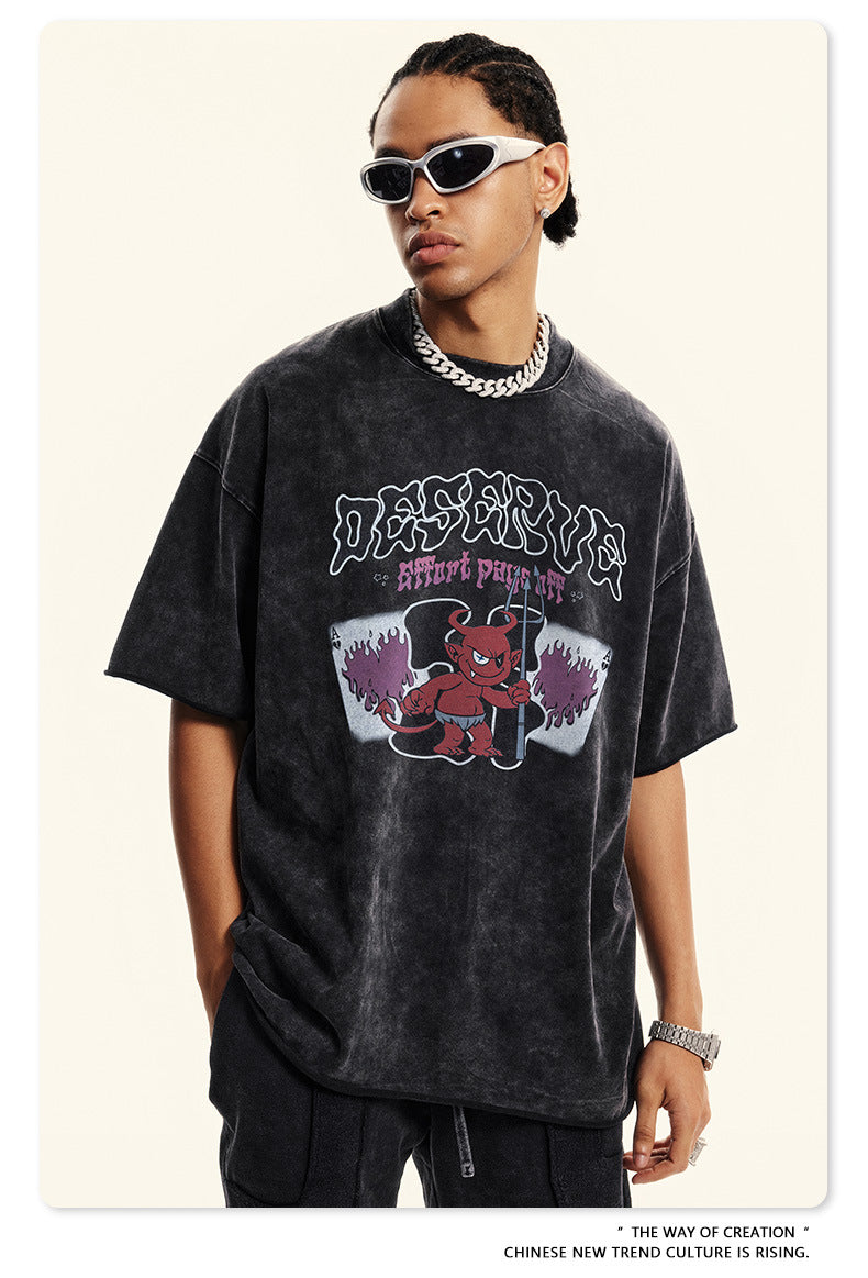 Washed Print Oversize Short-sleeve T-shirt WN6381