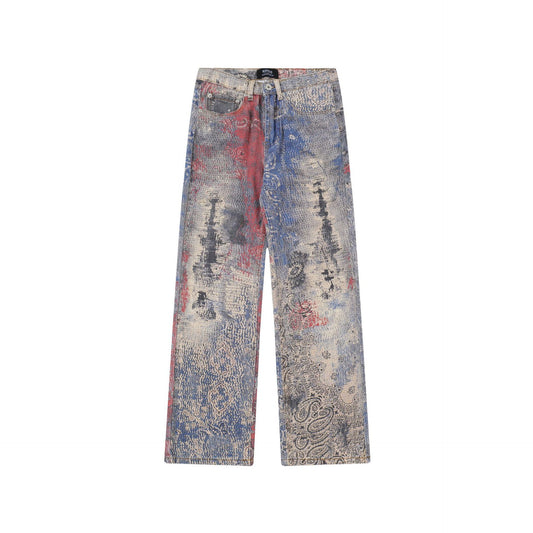 Graphic Print Denim Jeans WN12764