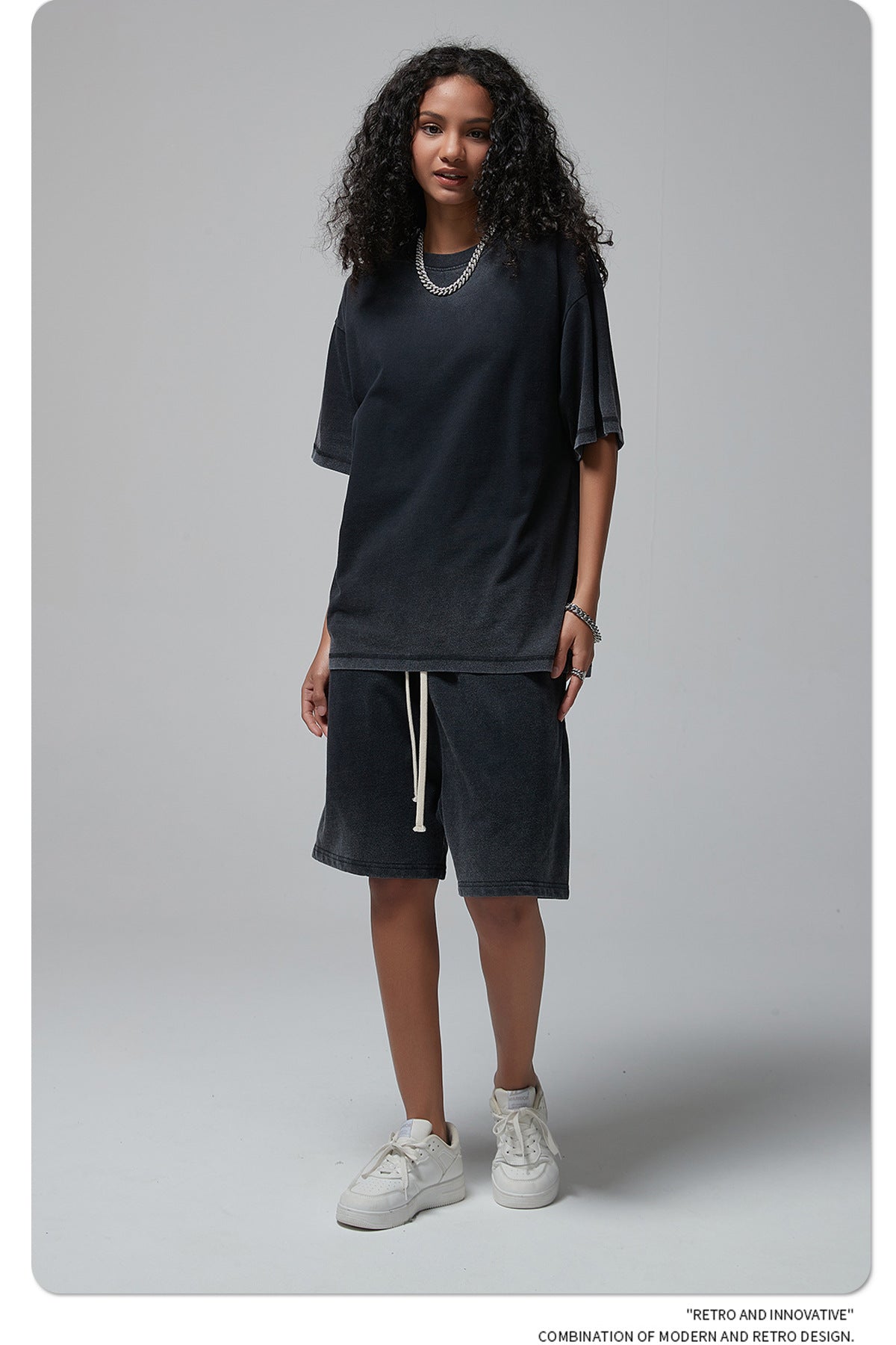 Vintage Dyed Oversize Short-sleeve T-shirt & Vintage Dyed Short Sweatpants Setup WN6642