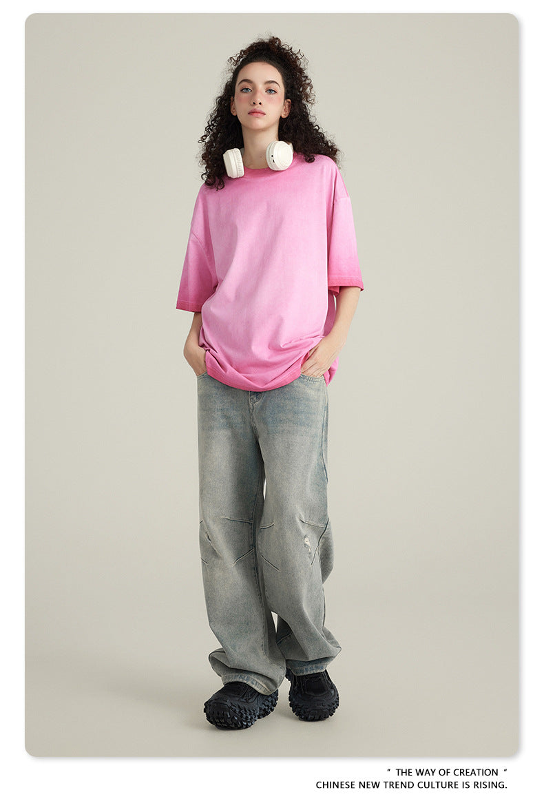 Washed Gradient Pure Cotton Sleeveless T-Shirt WN6075