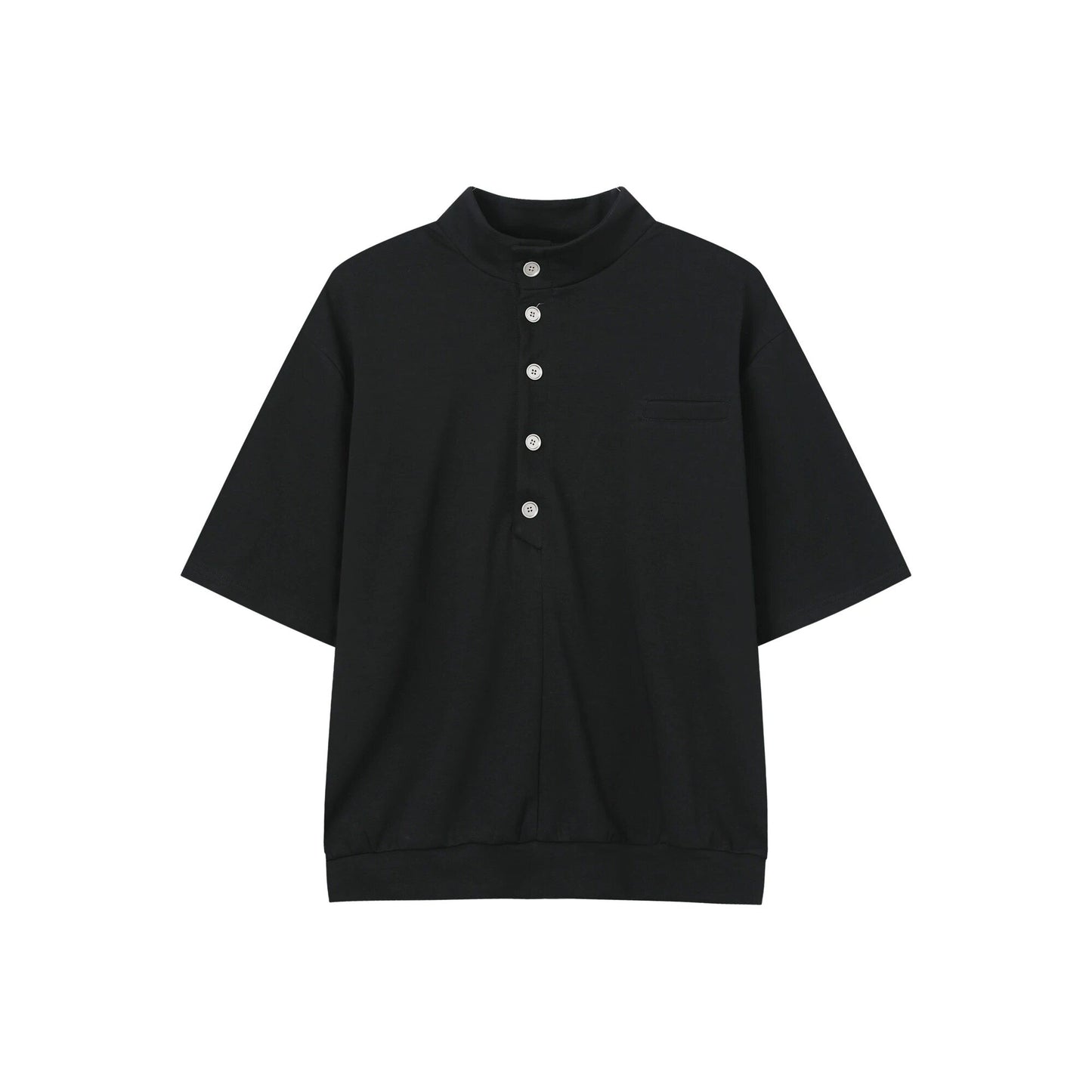 Standing-Collar Button Short Sleeve T-Shirt & Wide Leg Sweatpants Setup WN25022