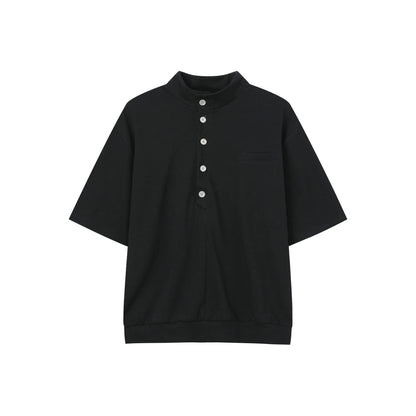 Standing-Collar Button Short Sleeve T-Shirt & Wide Leg Sweatpants Setup WN25022