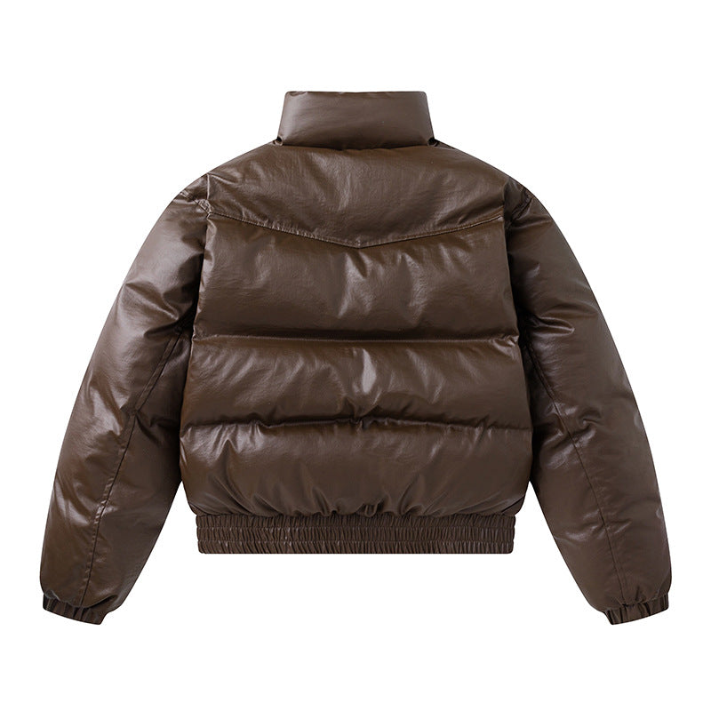 Quilted Short Pu Leather Puffer Jacket WN11319