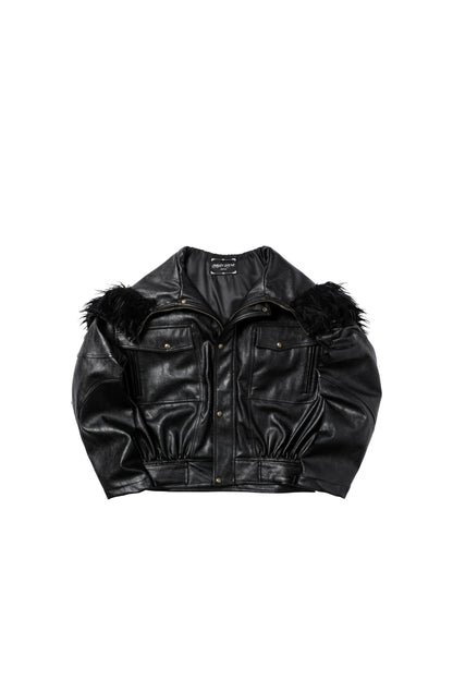 Waxed Crinkle Zipper Detachable Hooded Jacket WN19693