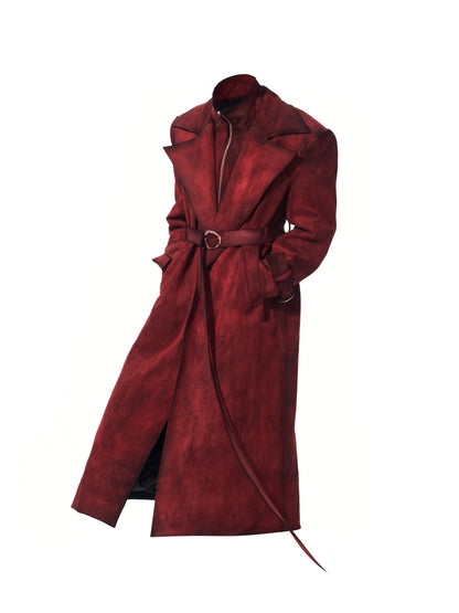 Belt Design Lapel Suede Coat WN22686