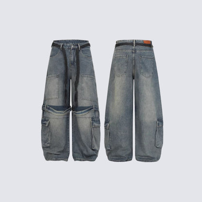 Cargo Pocket Wide Leg Denim Jeans WN27961