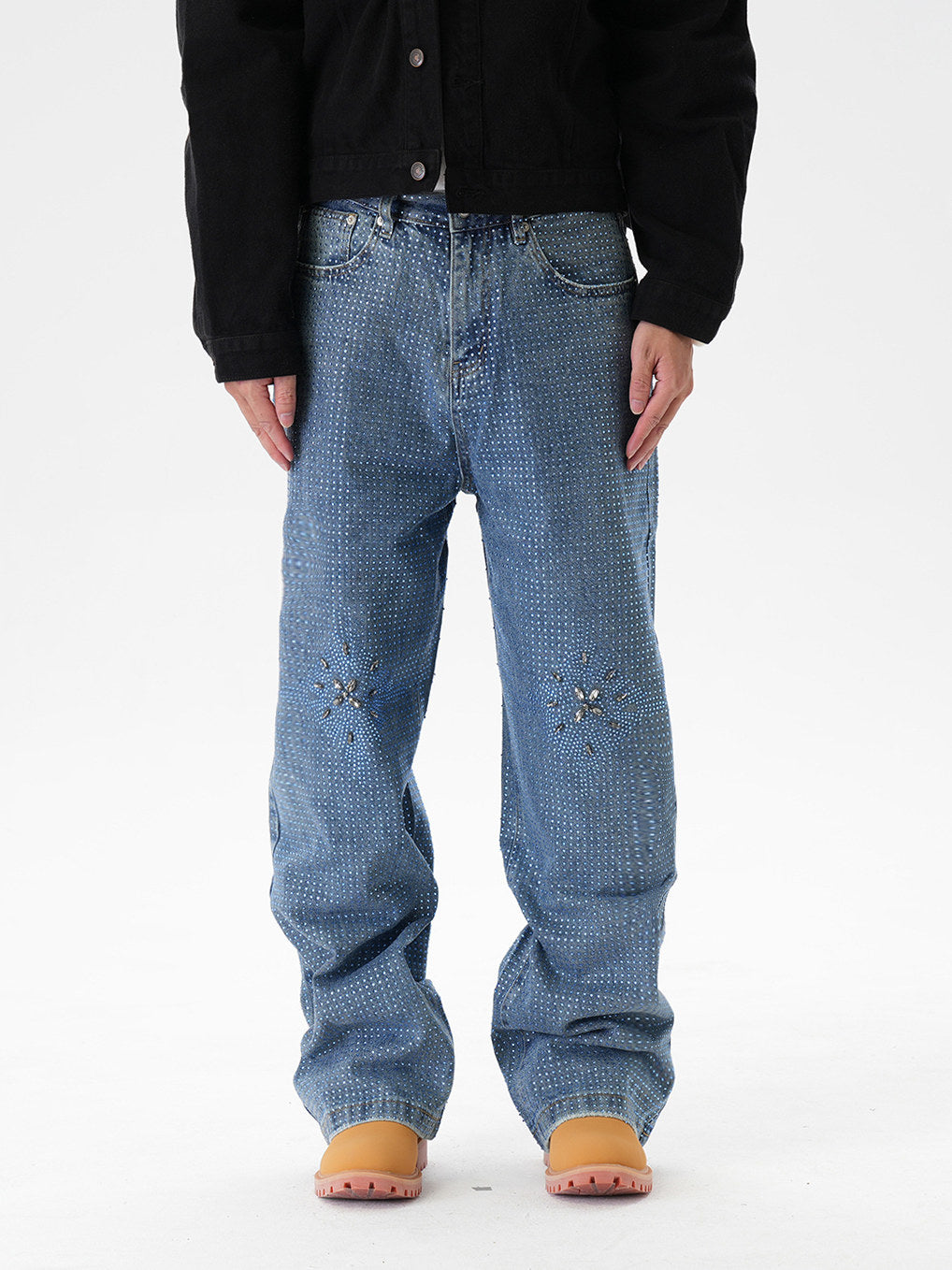 Rhinestone Straight Denim Jeans WN24338