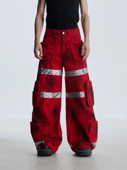 Dirty Dye Multi Pocket Wide Leg Denim Jeans WN20812