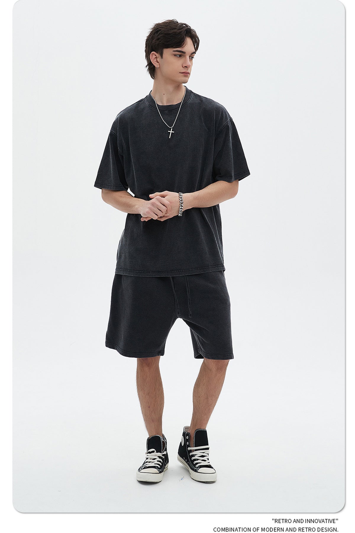 Oversize Washed Short-sleeve-T-shirt & Washed Short Sweatpants Setup WN6633-K
