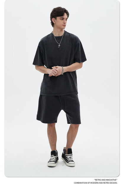 Oversize Washed Short-sleeve-T-shirt & Washed Short Sweatpants Setup WN6633-K