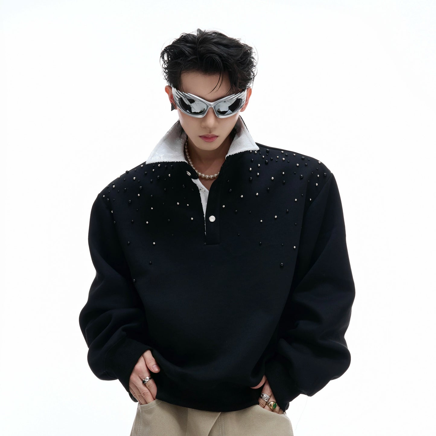 Pearl Sequin Long Sleeve Polo Shirt WN21217