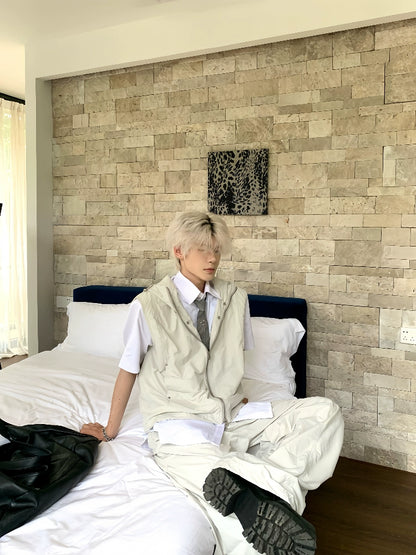 Hooded Sleeveless Vest Jacket & Cargo Pants Setup WN19785