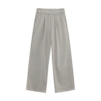 Stripe Henley Collar Long Sleeve T-Shirt & Elastic Waist Wide Leg Pants Setup WN24865