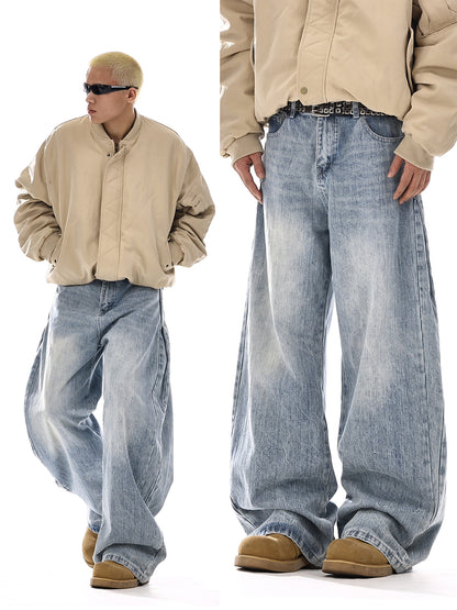 Deconstructed Washed Wide-Leg Denim Jeans WN15130