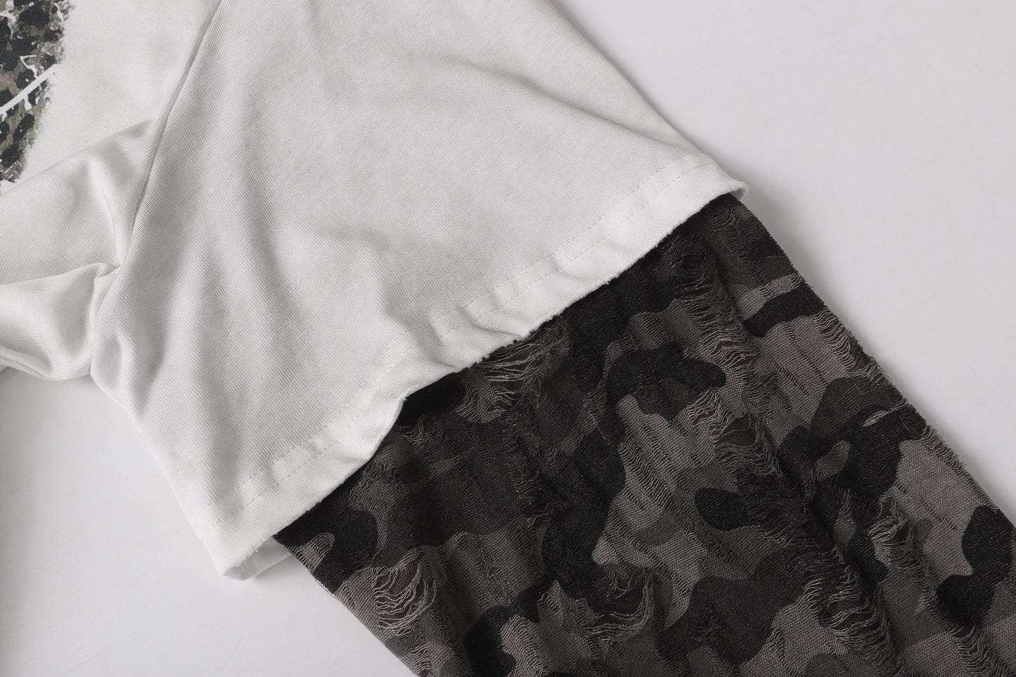 Fake Layered Camo Letter Print Washed Long Sleeve T-Shirt WN25609